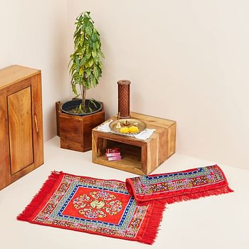 Kuber Industries Red Pooja Aasan, Mat Set Of 2 Pcs (2 Ft X 2 Ft), Maroon, SKUKI001073, Pooja Mat Set /MultiColor/One Size