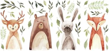 RoomMates RMK4020SCS Watercolor Woodland Critters Peel And Stick Wall Decals,brown, gray, green, orange, tan 88 inches x 2 inches to 7 inches x 14.6 inches