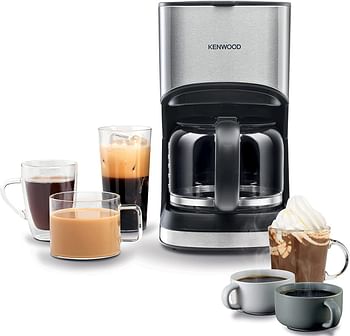 Kenwood Coffee Machine Up To 12 Cup Coffee Maker For Drip Coffee And Americano 900W 40 Min Auto Shut Off, REUSable Filter, Anti Drip Feature, Warming Plate And Easy To Clean Cmm10.000Bm Black/Silver