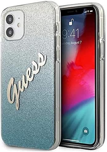 CG Mobile Guess HC PC/TPU Script Glitter Gradient Back Shield Hard Case, Anti-Scratch & Shock Absorbent Full Protection Cover Officially Licensed (12 Mini (5.4"), /12 Mini (5.4")/Gradient Black