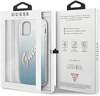 CG Mobile Guess HC PC/TPU Script Glitter Gradient Back Shield Hard Case, Anti-Scratch & Shock Absorbent Full Protection Cover Officially Licensed (12 Mini (5.4"), Gradient Blue)