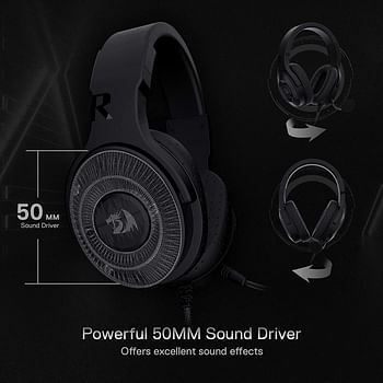 Redragon H350 Pandora RGB Wired Gaming Headset, Dynamic RGB Backlight - Stereo Surround-Sound - 50MM Drivers - Detachable Microphone, Over-Ear Headphones Works for PC/PS4/XBOX One/NS