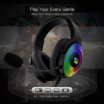 Redragon H350 Pandora RGB Wired Gaming Headset, Dynamic RGB Backlight - Stereo Surround-Sound - 50MM Drivers - Detachable Microphone, Over-Ear Headphones Works for PC/PS4/XBOX One/NS