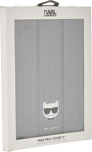 Karl Lagerfeld Pu Saffiano Choupette Head Folio Case For Ipad 11" - Silver