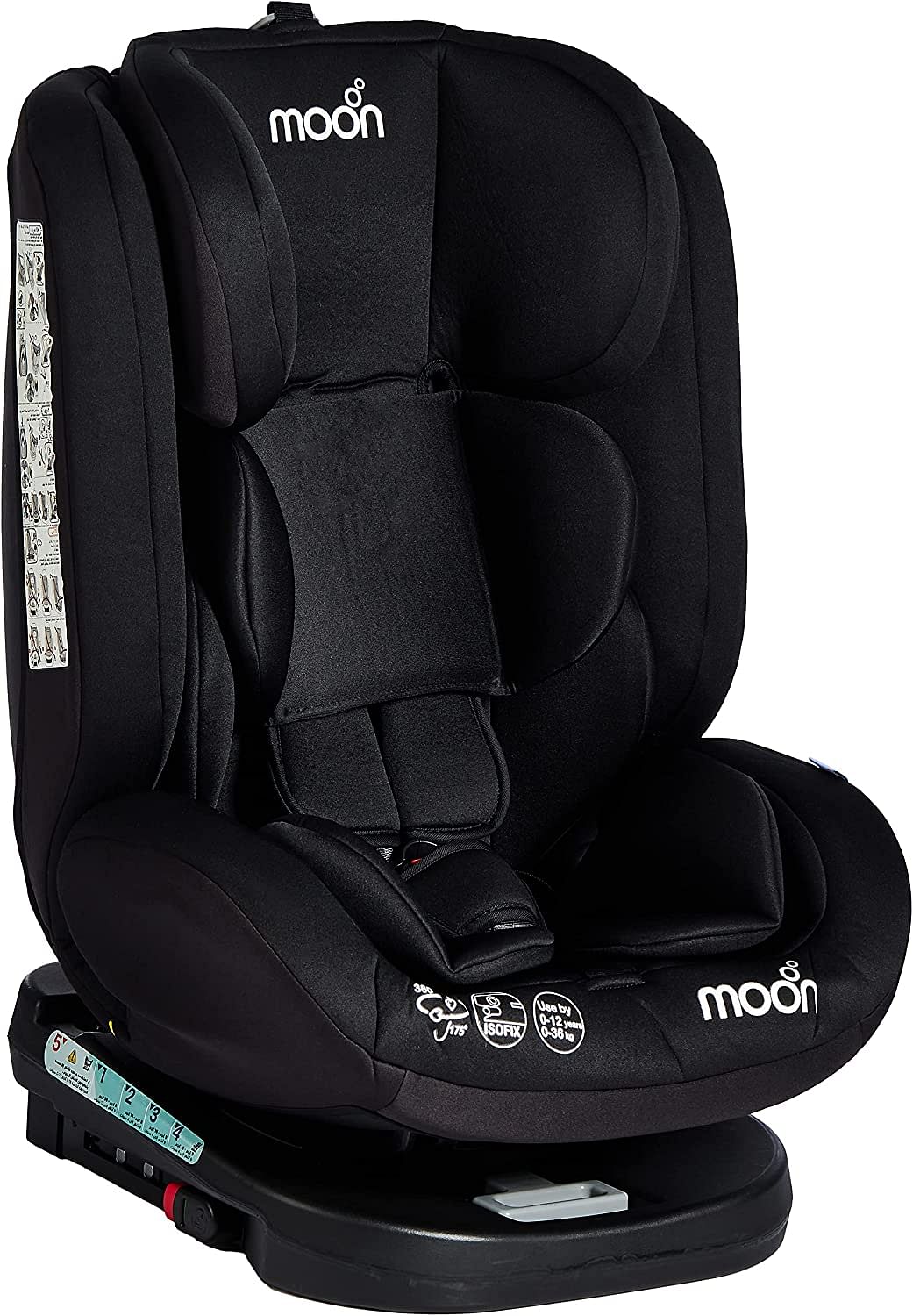 MOON Rover Baby/Infant Travel Car Seat |Group 0-1-2-3|(0-12 Years) 360° Rotating Car Seat, Multi-Stage, Reclining, Isofix |Rearward Facing(0M - 12M)|Forward Facing (9M-12 Yrs)- Black