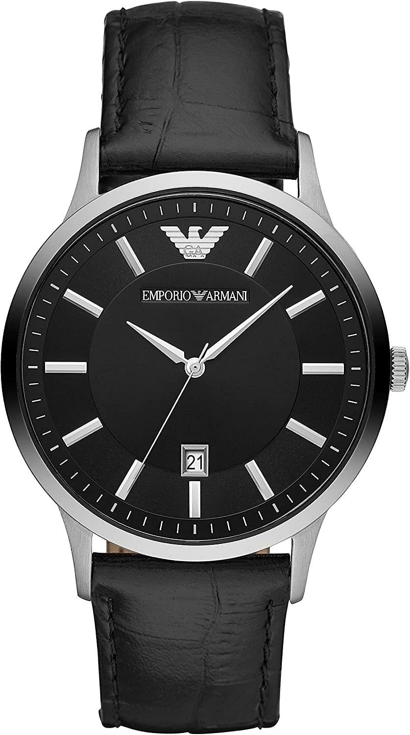 Emporio Armani Men's Stainless Steel Dress Watch with Quartz Movement/Black/Analog