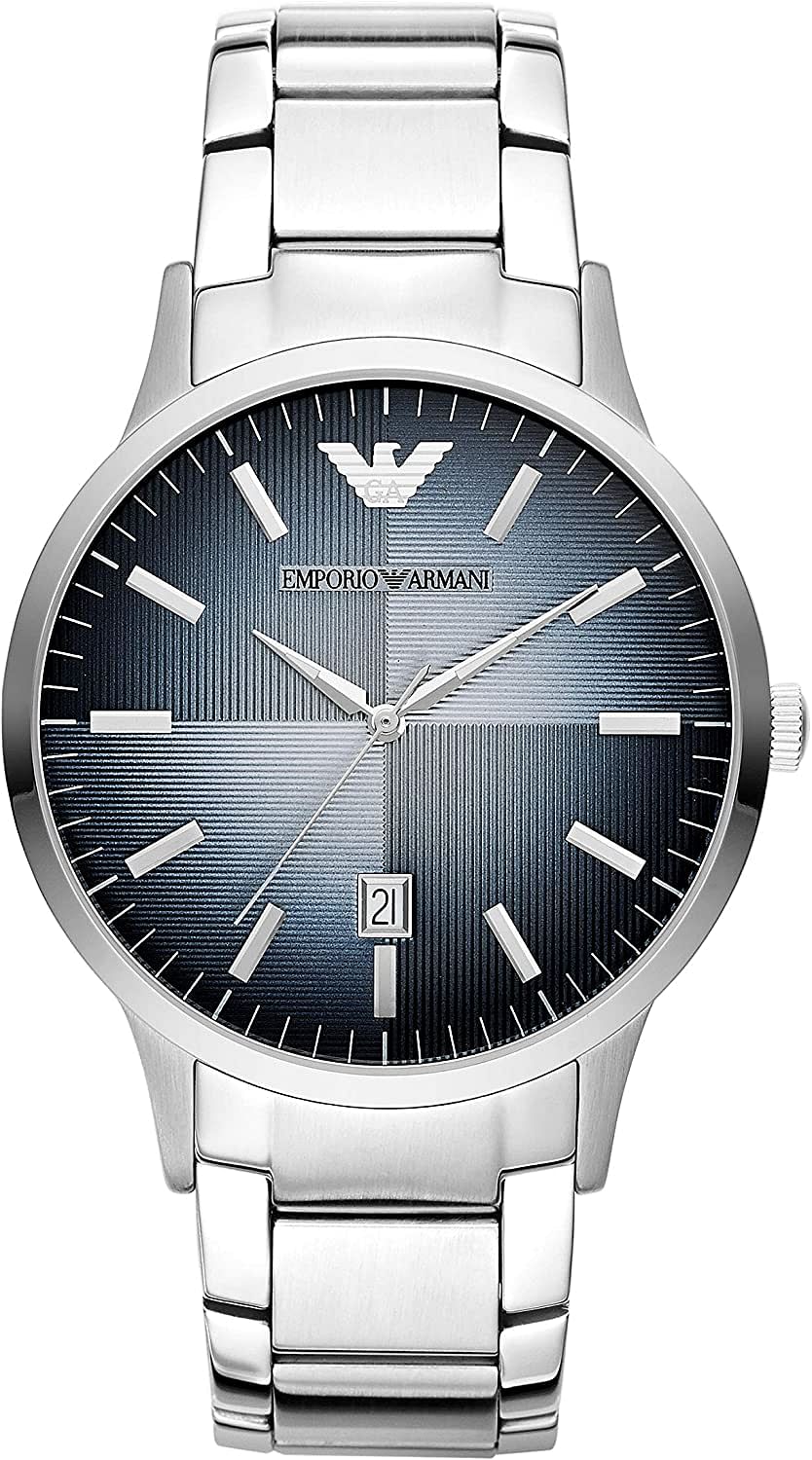 Emporio Armani Men s Stainless Steel Dress Watch with Quartz Movement Silver Analog