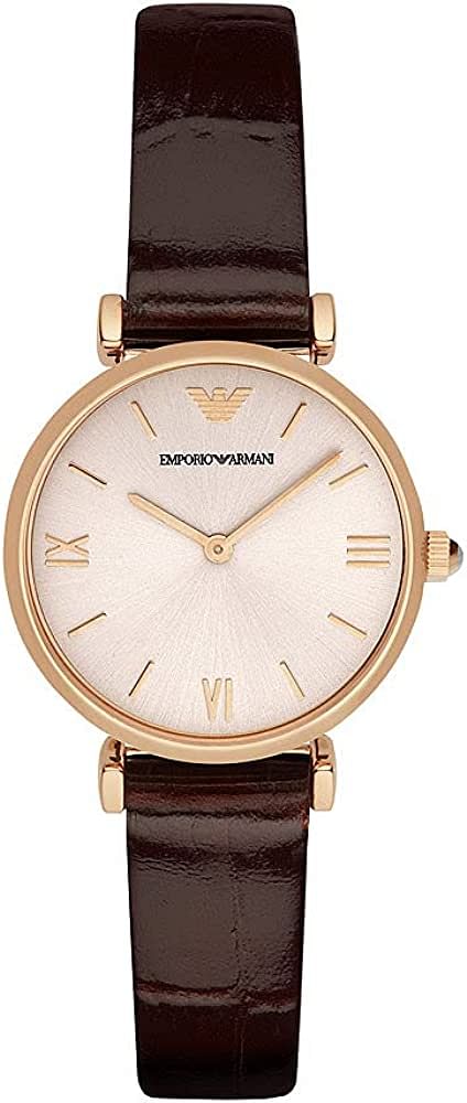 Emporio Armani Women's Stainless Steel Two-Hand Dress Watch,AR1911/Analog/Rose & Brown Leather