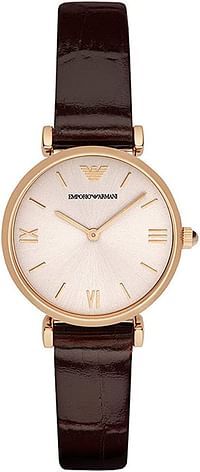 Emporio Armani Women's Stainless Steel Two-Hand Dress Watch,AR1911/Analog/Rose & Brown Leather