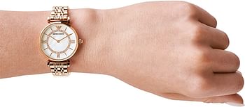 Emporio Armani Womens Quartz Watch, 32mm, Analog Display and Stainless Steel Strap AR1909, Mother of Pearl/Rose Gold