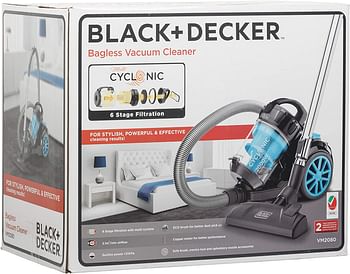 Black+Decker Multi-Cyclonic Bagless Corded Canister Vacuum Cleaner With 6 Stage Filtration 2000 W Max Power 2.5 L 21 Kpa Suction Power - Vm2080-B5 - Blue