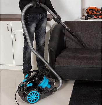 Black+Decker Multi-Cyclonic Bagless Corded Canister Vacuum Cleaner With 6 Stage Filtration, 2000 W Max Power, 2.5 L, 21 Kpa Suction Power, Blue - Vm2080-B5