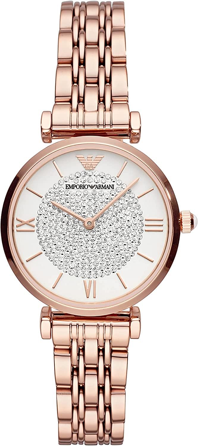 Emporio Armani Women s Stainless Steel Two Hand Dress Watch Rose Glitz Quartz Movement