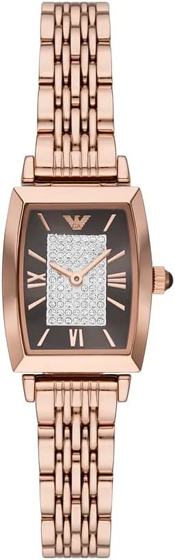 Emporio Armani Women s Stainless Steel Two Hand Dress Watch Rose Brown Square Quartz Watch AR11407