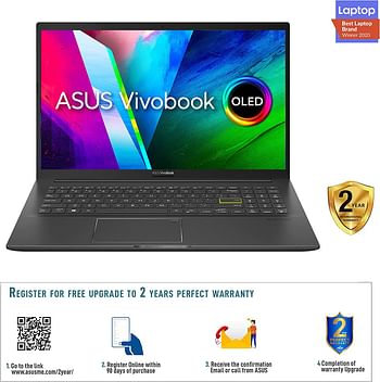 Asus Vivobook 15 Oled K513EQ-OLED0B5T Indie Black, Slim Laptop, I5-1135G7 8GB 512GB Ssd, Nv Mx350, Win10 Home, 15.6 Inch Fhd 1920X1080 16:9 Oled, Hd Webcam, Fingerprint, Backlit-Eng-Arb-KB