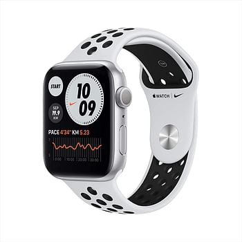 Apple Watch Series 6 + Nike (44mm, GPS) Silver Aluminium Case with Nike Sport Band Pure Platinum/Black