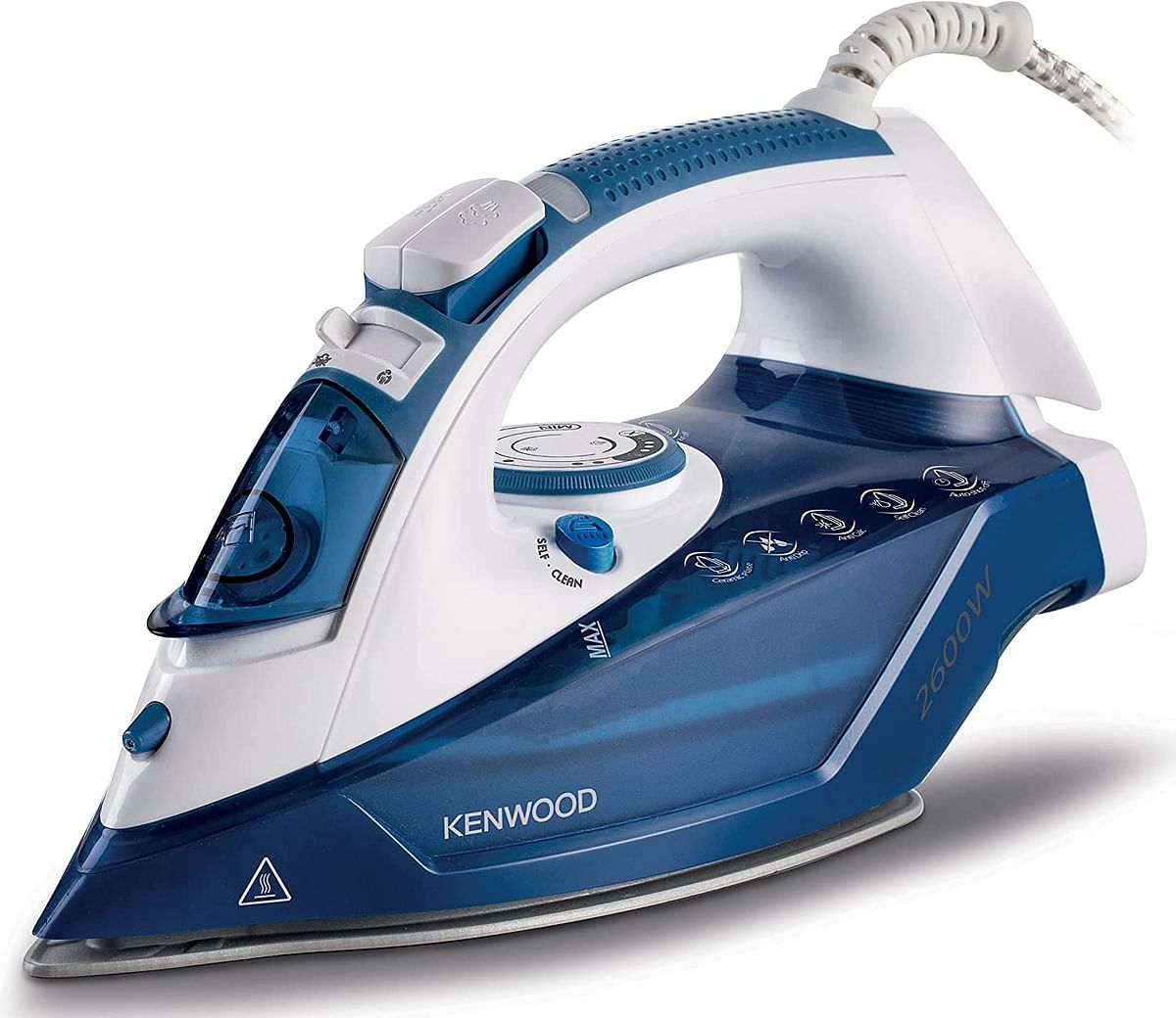 Kenwood Steam Iron 2600W with Ceramic Soleplate, Auto Shut-Off, Anti-Drip, Anti-Calc, Self Clean, Continuous Steam, Steam Burst, Spray Function STP75.000WB White/Blue White Blue/2600W