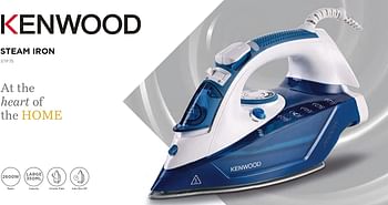 Kenwood Steam Iron 2600W with Ceramic Soleplate, Auto Shut-Off, Anti-Drip, Anti-Calc, Self Clean, Continuous Steam, Steam Burst, Spray Function STP75.000WB White/Blue White Blue/2600W