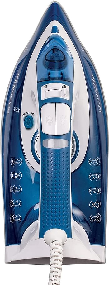 Kenwood Steam Iron 2600W with Ceramic Soleplate, Auto Shut-Off, Anti-Drip, Anti-Calc, Self Clean, Continuous Steam, Steam Burst, Spray Function STP75.000WB White/Blue White Blue/2600W