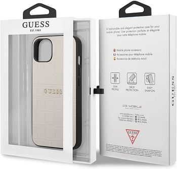 Guess Phone Case for iPhone 13 in Beige Croco Pattern, PU Leather Protective & Anti-Scratch Case with Accessible Ports, Shock Absorption & Signature Logo