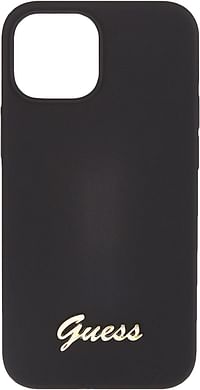 Guess Liquid Silicone Case With Gold Metal Logo Script For Iphone 13 Mini (5.4 Inches) - Black