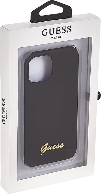Guess Liquid Silicone Case With Gold Metal Logo Script For iPhone 13 Mini (5.4") - Black