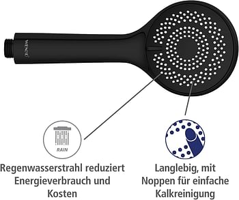 رأس دش من وينكو، موفرة للمياه من مادة أكريلونتريل بوتادين ستايرين، خيارات متعددة للطائرات، اتصال ومقاس مناسب، بخاخ صديق للبيئة ومريح، 9.5 × 9.5 سم، لون أسود