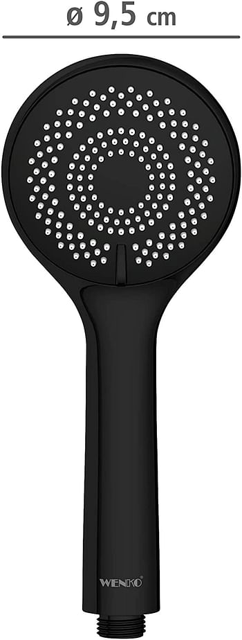 WENKO, Water Saving Hand-Held Shower Head, ABS, Multiple Jet Options, Universal Connection and Fit, Eco-Friendly & Relaxing Spray, 9.5x9.5cm, Black