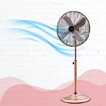 Nikai Stand Fan With Full Metal Body For Home Cooling,16-Inch, 60W, 4 Metal Blades Pedestal Fan, Npf168Cox - Copper