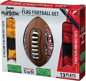 Franklin Sports Flag and Ball Set - Flag Football Belts and Football for Kids - Full Youth Flag Football Set - Includes 2 Flag Sets of 5