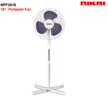 Nikai 16 Inch 45W Pedestal Fan with Remote, 3 Blades with Cross Base Stand NPF2626R