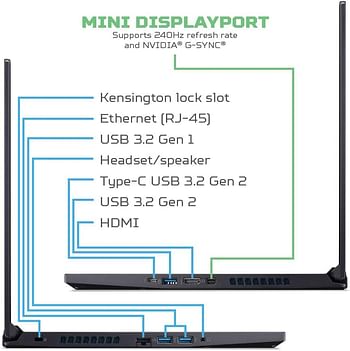 آيسر بريداتور تريتون 300 كمبيوتر محمول للألعاب،   إنتل i7-10750H، نفيديا جي فورس آر تي إكس 2070 ماكس كيو،   شاشة 15.6 بوصة FHD 240 هرتز 3 مللي ثانية IPS، 16 جيجابايت ثنائي القناة DDR4، 512 جيجابايت NVMe SSD، WiFi 6، لوحة مفاتيح RGB بإضاءة خلفية، PT315-52-