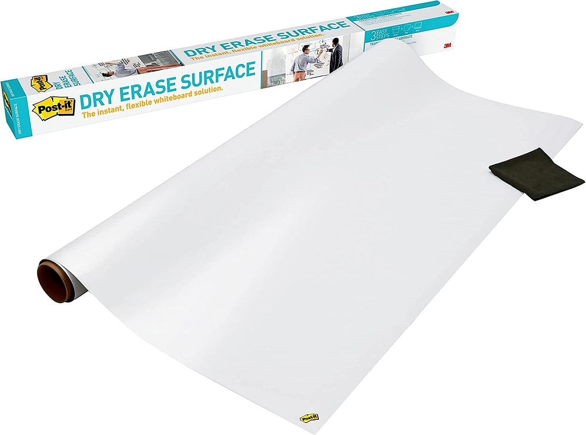 Post-It Super Sticky Dry Erase Surface Def4X3, 3 Ft X 4 Ft (91.4 Cm X 1.21 M), Whiteboard Film, White, 4 X 3 Feet 90x120