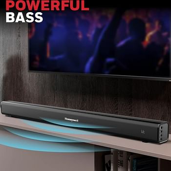 Honeywell Suono P1000 30W Wireless Bluetooth V5.0 Soundbar with built-in amplifier, Deep Bass, Premium 2.0 Channel Sound, 52mm*2 Drivers, Multiple Connectivity via Audio jack, USB, optical & HDMI/ARC