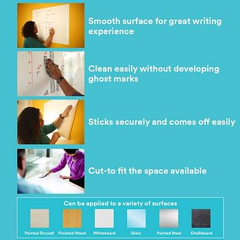Post-it Dry Erase Whiteboard Film Surface for Walls, Doors, Tables, Chalkboards, Whiteboards, and More, Removable, Stain-Proof, Easy Installation, 3 ft x 2 ft Roll (DEF3X2A)