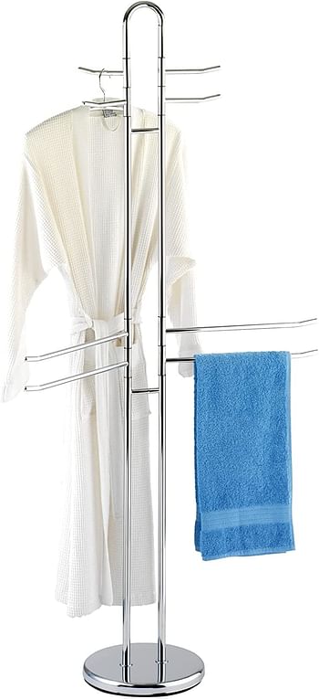 WENKO Palermo Exclusive Towel Stand, Steel, 8 Large Rails, Home & Bathroom Storage Accessory, Clothes & Laundry Organizer, 55.5x168x28.5cm, Chrome - Silver