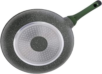 Prestige Essentials Granite Non-Stick WOK Pan with Lid Cast Aluminium Cookware | Induction Base | Non Stick Aluminium | Granite Wok Pan | Marble WOK Pan | PFOA & Lead Free - Green, 32cm
