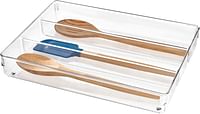 Idesign Linus Cutlery Tray For Kitchen Utensils, Clear, Large, 55830ES 3 Section