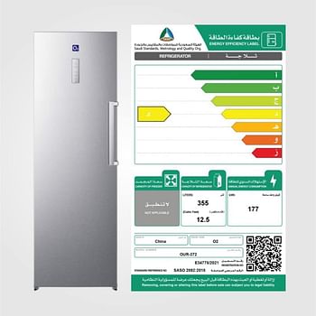 O2 Single Door Refrigerator, 12.5 Cu. Feet (355 Liter) Capacity, Silver, OUR-372