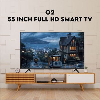تلفزيون O2 الذكي مقاس 55 بوصة بدقة 4K UHD مع جهاز استقبال مدمج باللون الأسود