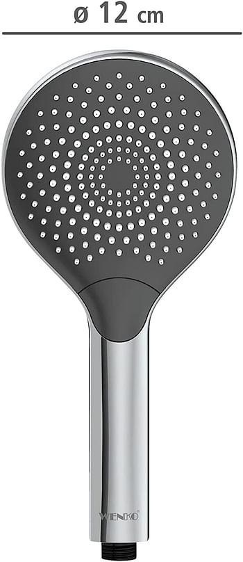 WENKO, Water Saving Hand-Held Shower Head, ABS, Multiple Jet Options, Universal Connection and Fit, Eco-Friendly & Relaxing Spray, 12x12cm, Black