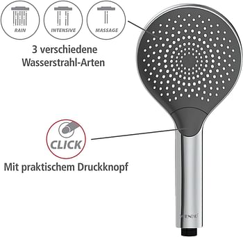 Wenko Watersaving Chrome Universal Handheld Shower Head with Water Saving System and 3 Jet Types, Silver, 12 x 0 x 12 cm/Silver