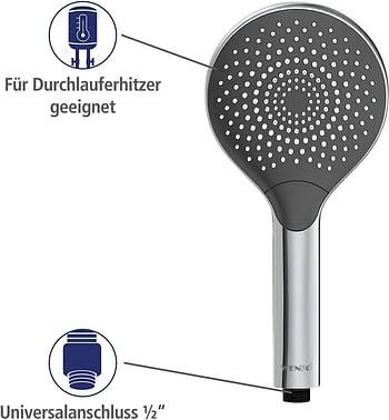 WENKO, Water Saving Hand-Held Shower Head, ABS, Multiple Jet Options, Universal Connection and Fit, Eco-Friendly & Relaxing Spray, 12x12cm, Black