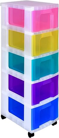 وحدة تخزين بلاستيكية من ريلي يوسفول 5 درج × 12 لتر - اللون: شفاف/قوس قزح