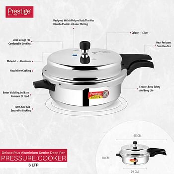 Prestige MPD10706 Deluxe Plus Induction Base Senior Deep Pressure Pan, Silver, 6 Liters