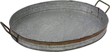 Stonebriar Oval Galvanized Metal Serving Tray With Rust Trim And Metal Handle Medium Sb-5621A
