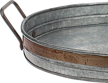 Stonebriar Oval Galvanized Metal Serving Tray With Rust Trim And Metal Handle Medium Sb-5621A