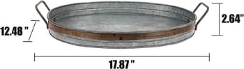 Stonebriar Oval Galvanized Metal Serving Tray With Rust Trim And Metal Handle Medium Sb-5621A