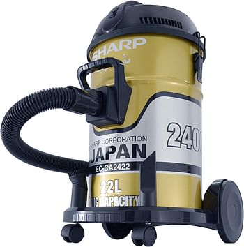 SHARP 22L 2400W HEAVY DUTY DRUM/BARREL 100% COPPER MOTOR VACUUM CLEANER EC-CA2422-Z GOLD