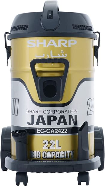 SHARP 22L 2400W HEAVY DUTY DRUM/BARREL 100% COPPER MOTOR VACUUM CLEANER EC-CA2422-Z GOLD